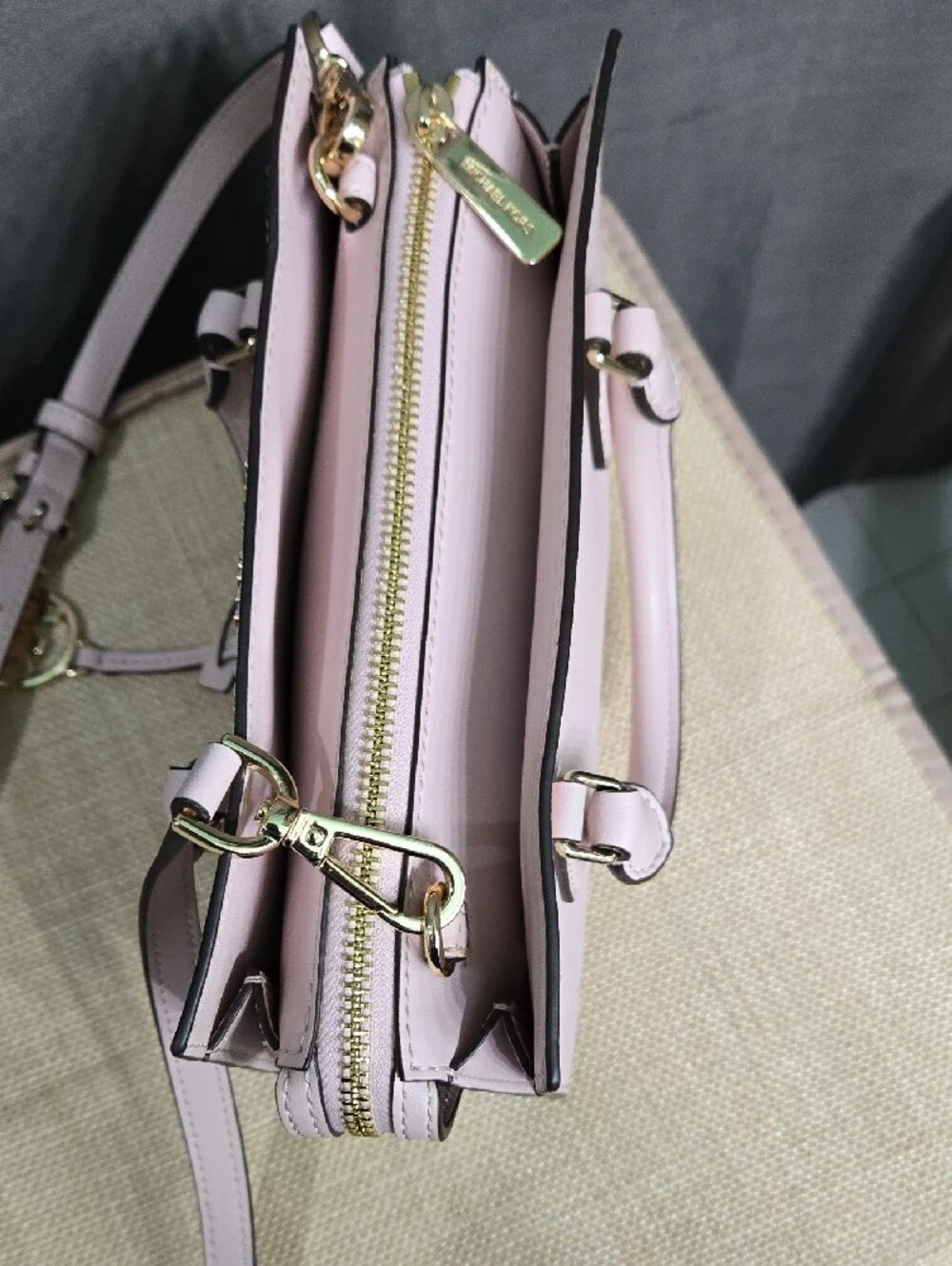 Like-new! Michael Kors Pale Pink Saffiano Leather Satchel with Gold Accent
